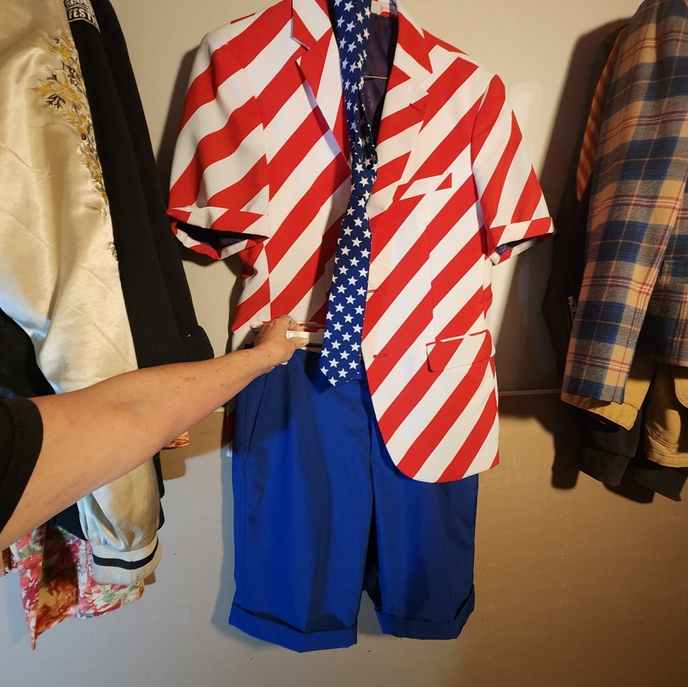 Oppo Red and Blue Striped Jacket with Star Tie